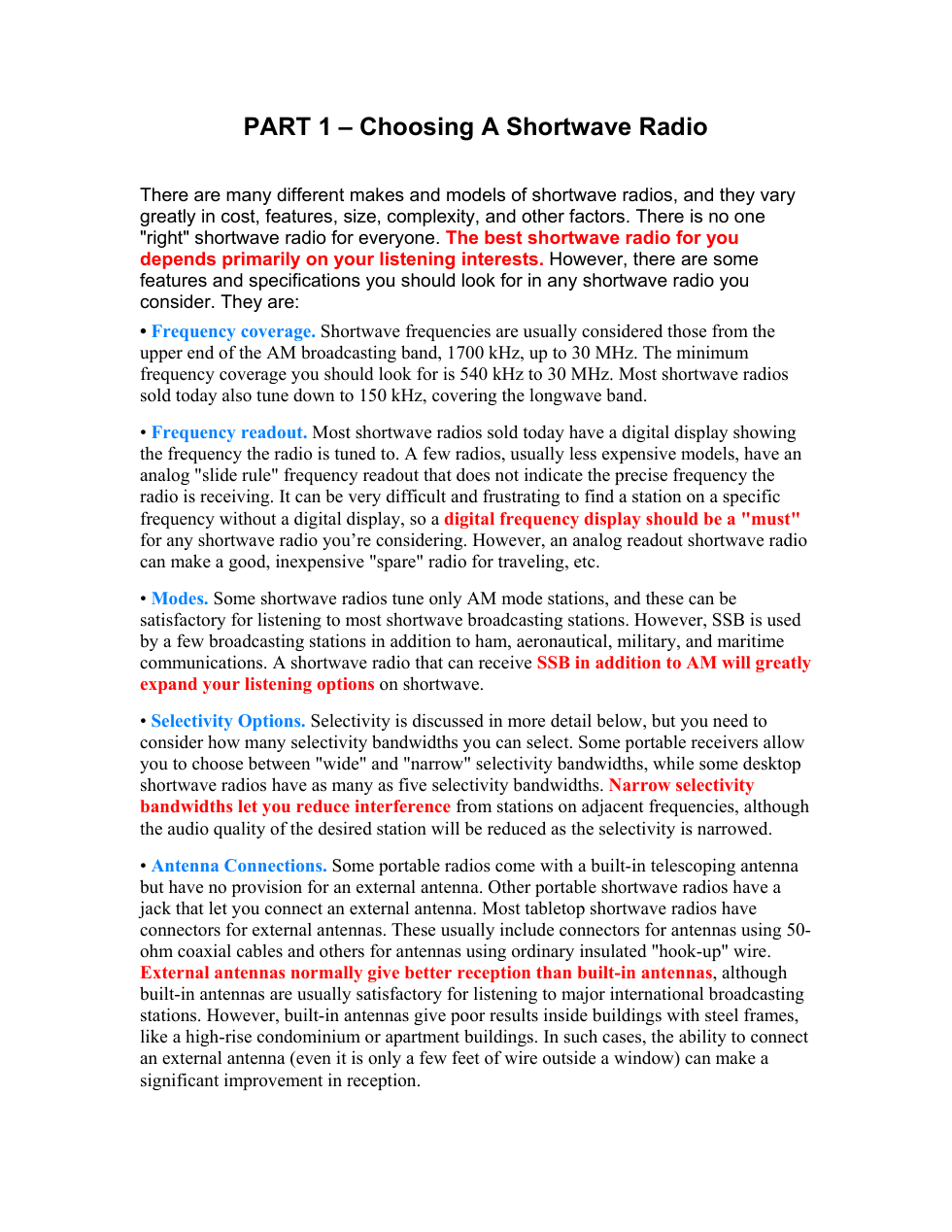 Choosing a Shortwave Radio 11 pages cover