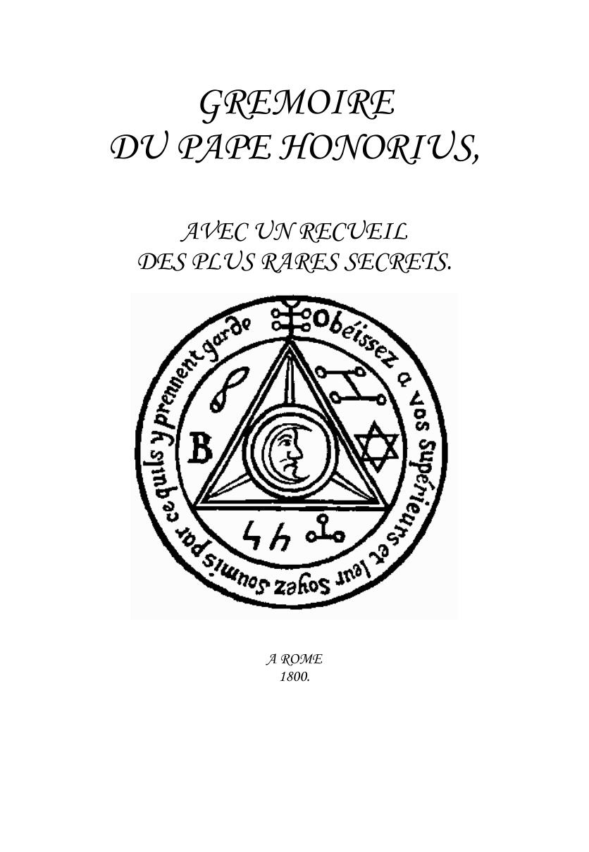 Honorius III - Grimoire 1800 cover