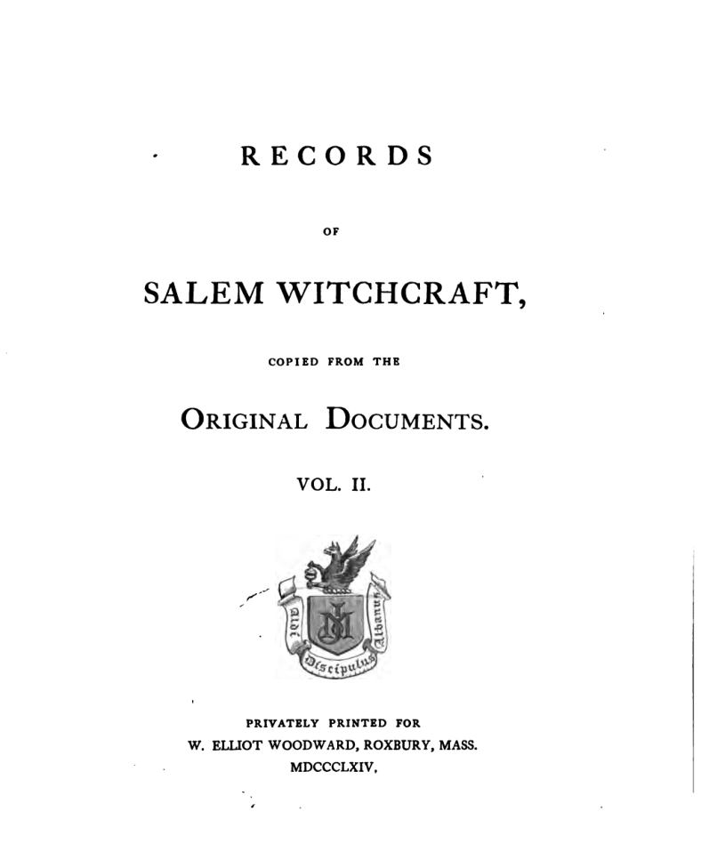 Records of Salem Witchcraft From Original Documents V2 cover