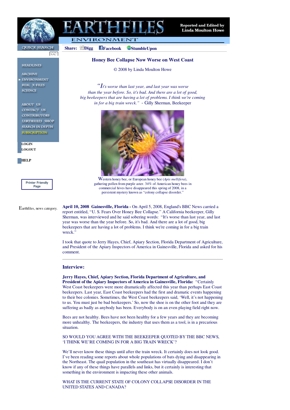 04 10 2008 Honey Bee Collapse Now Worse on West Coast cover