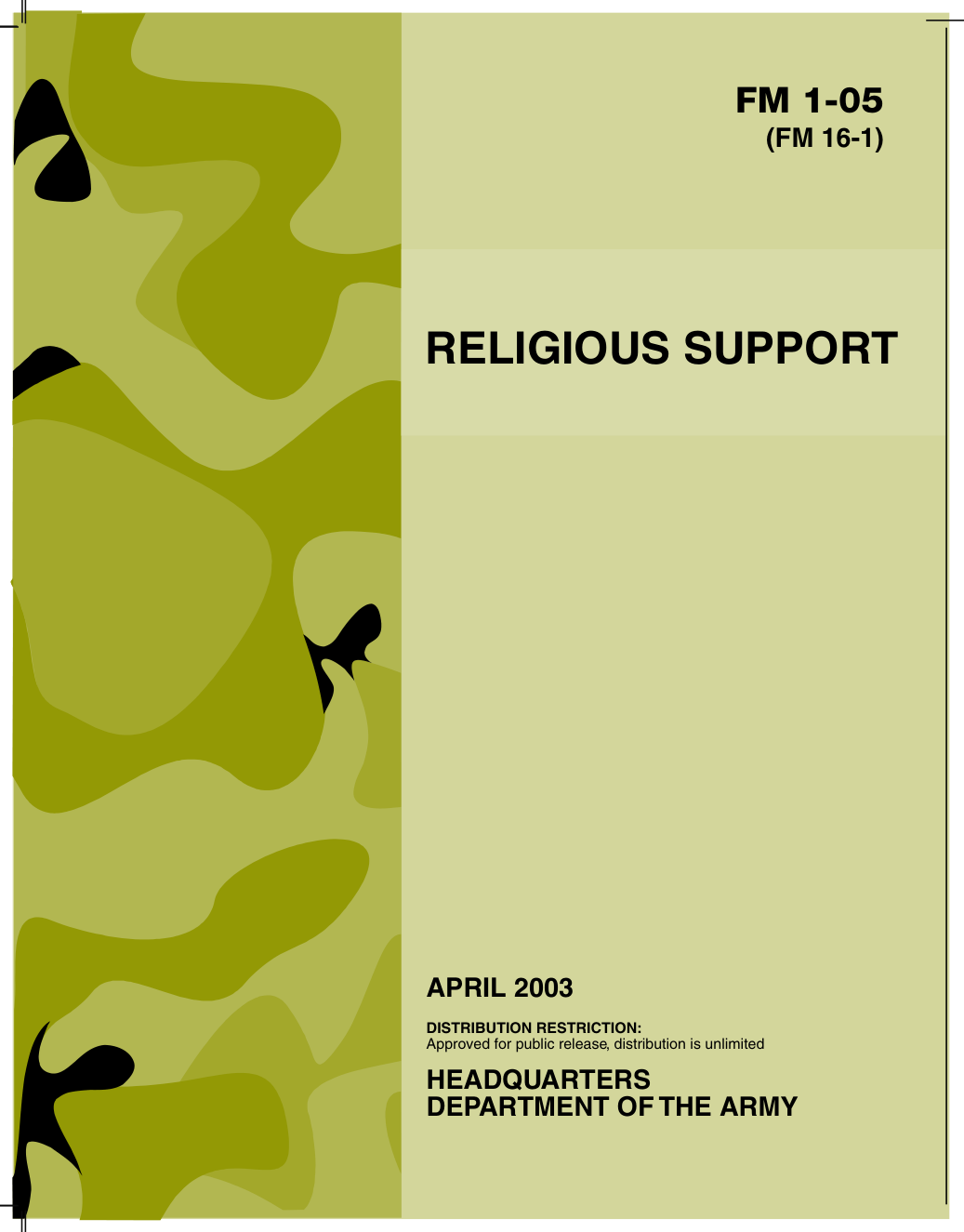 ARMY Religous Support 2003 201 pages cover