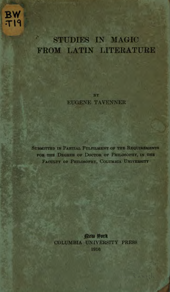 Studies In Magic From Latin Literature - E Tavenner cover