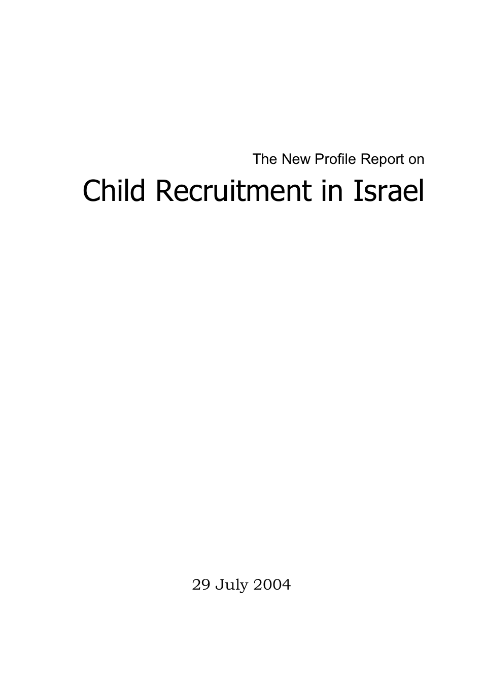 New Profile Report On Child Recruitment in Israel cover