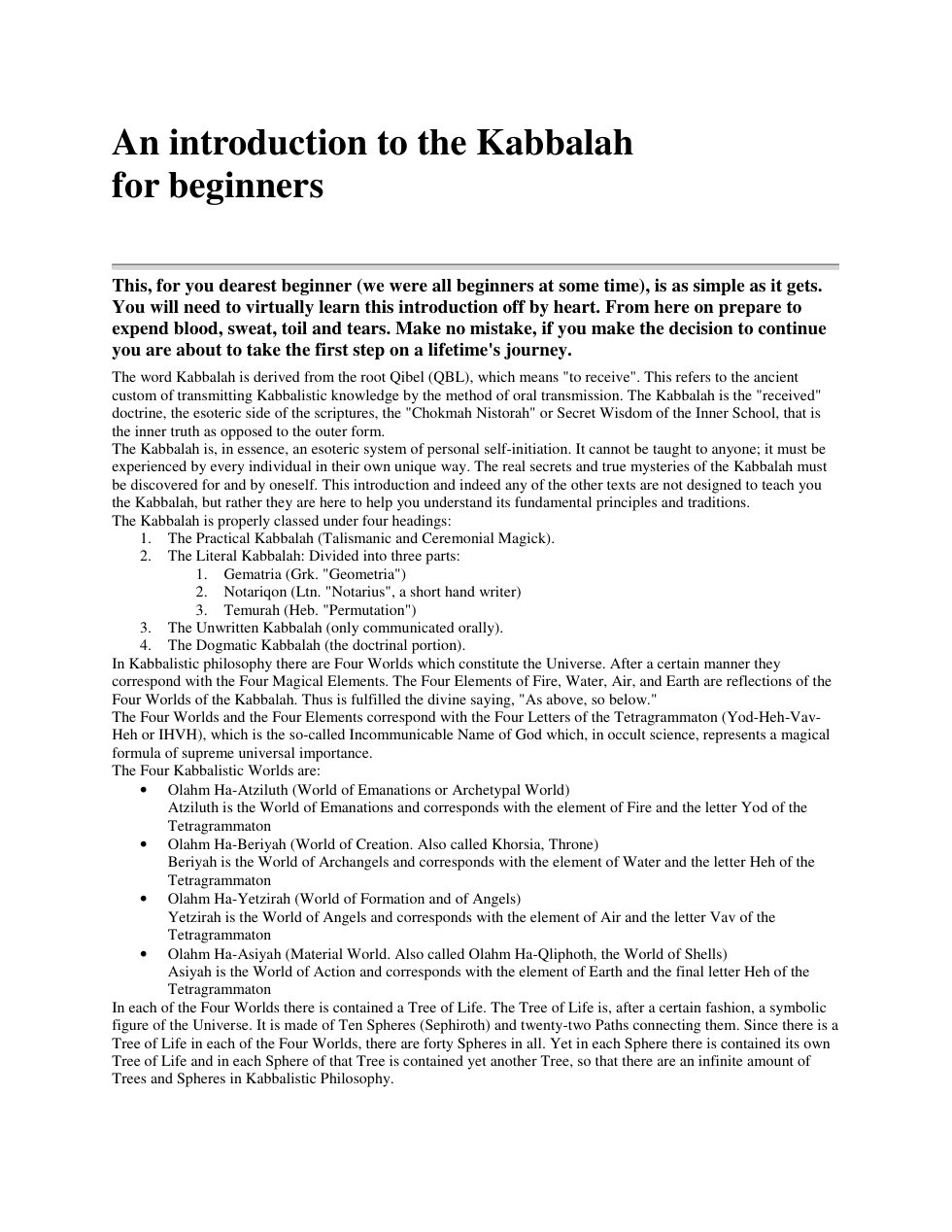 Kabbalah for Beginner cover
