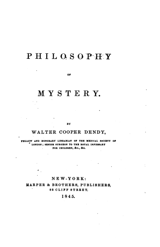 Philosophy of Mystery - W Cooper Dendy cover