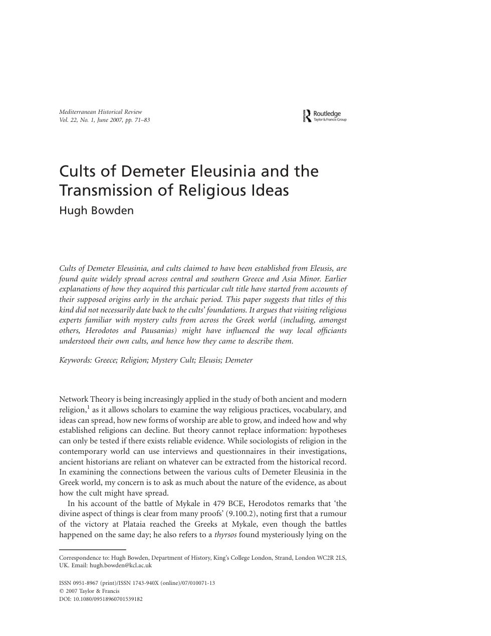 Cults of Demeter Eleusinia and the Transmission of Religious Ideas cover