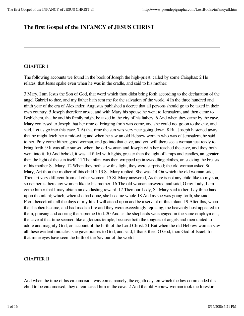First Gospel of the INFANCY of JESUS CHRIST cover