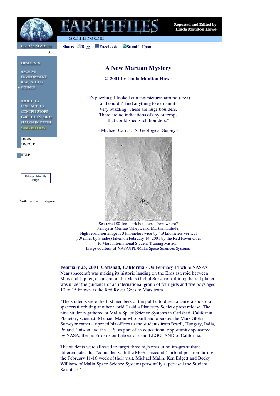 02 25 2001 A New Martian Mystery cover