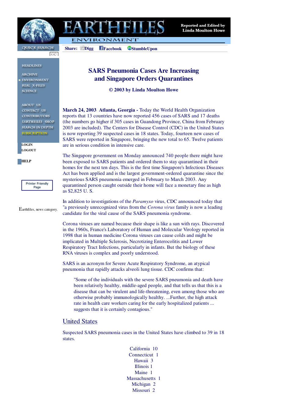 03 24 2003 SARS Pneumonia Cases Are Increasing and Singapore Orders Quarantines cover