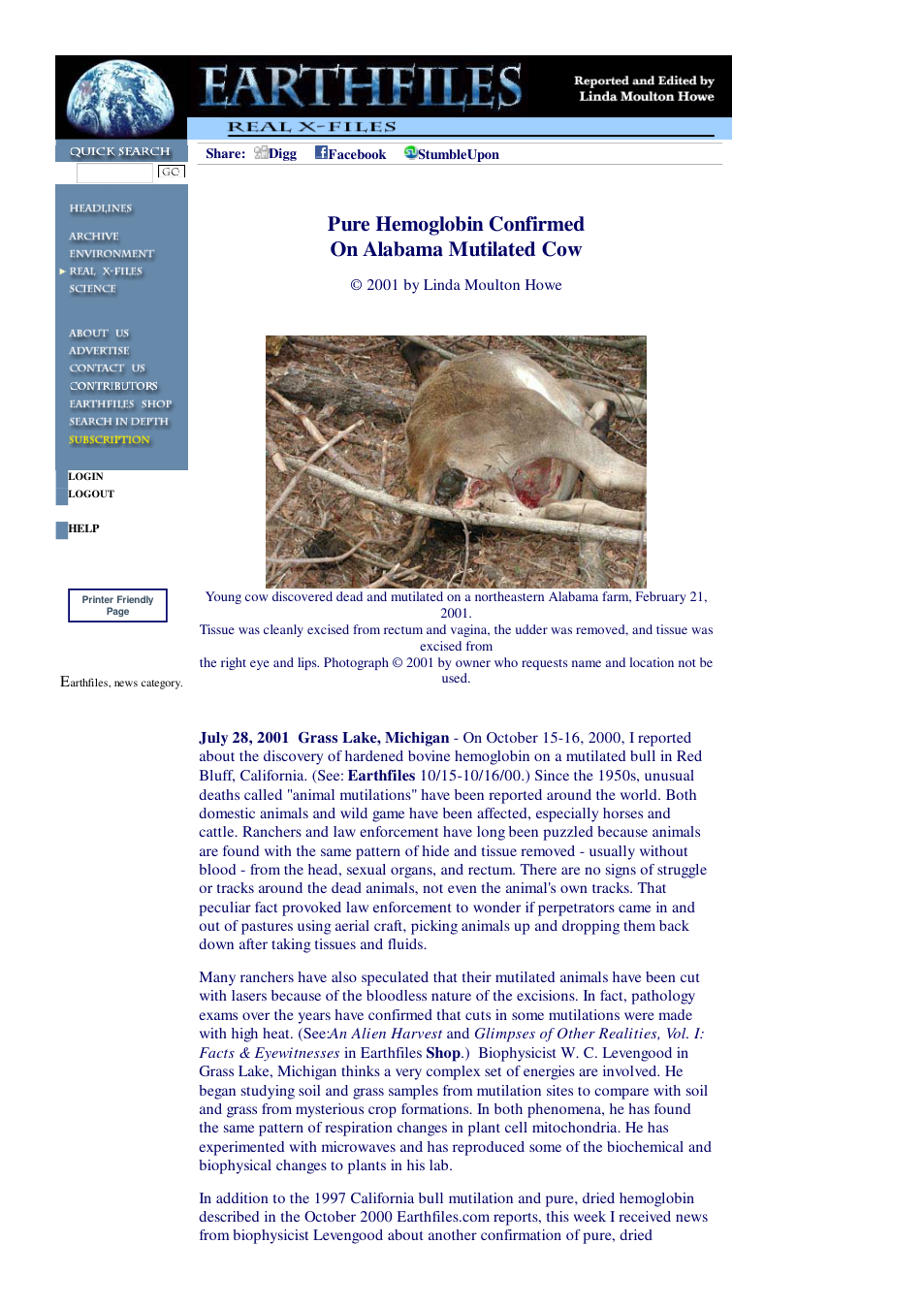 07 28 2001 Pure Hemoglobin Confirmed On Alabama Mutilated Cow cover