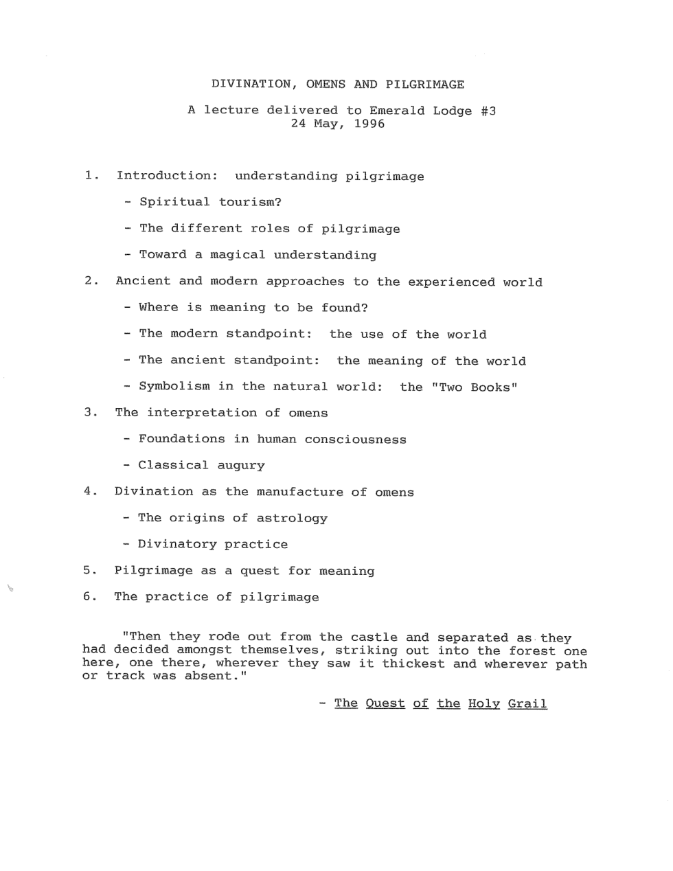 Divination Omens and Pilgramage Lecture cover