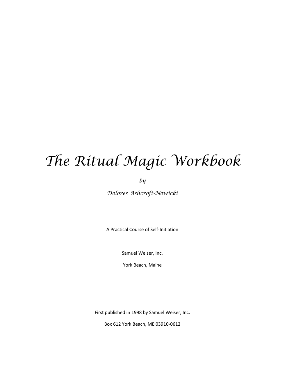 Ritual Magic Workbook Ashcroft Nowicki cover