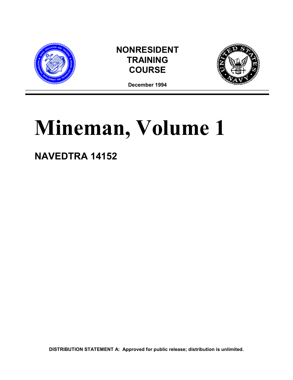 NAVY Mineman, Volume 1 1994 54 pages cover