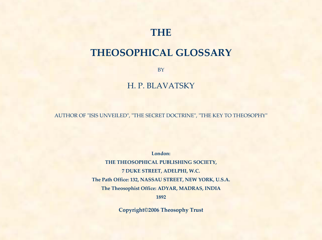 H P Blavatsky - Theosophical Glossary cover