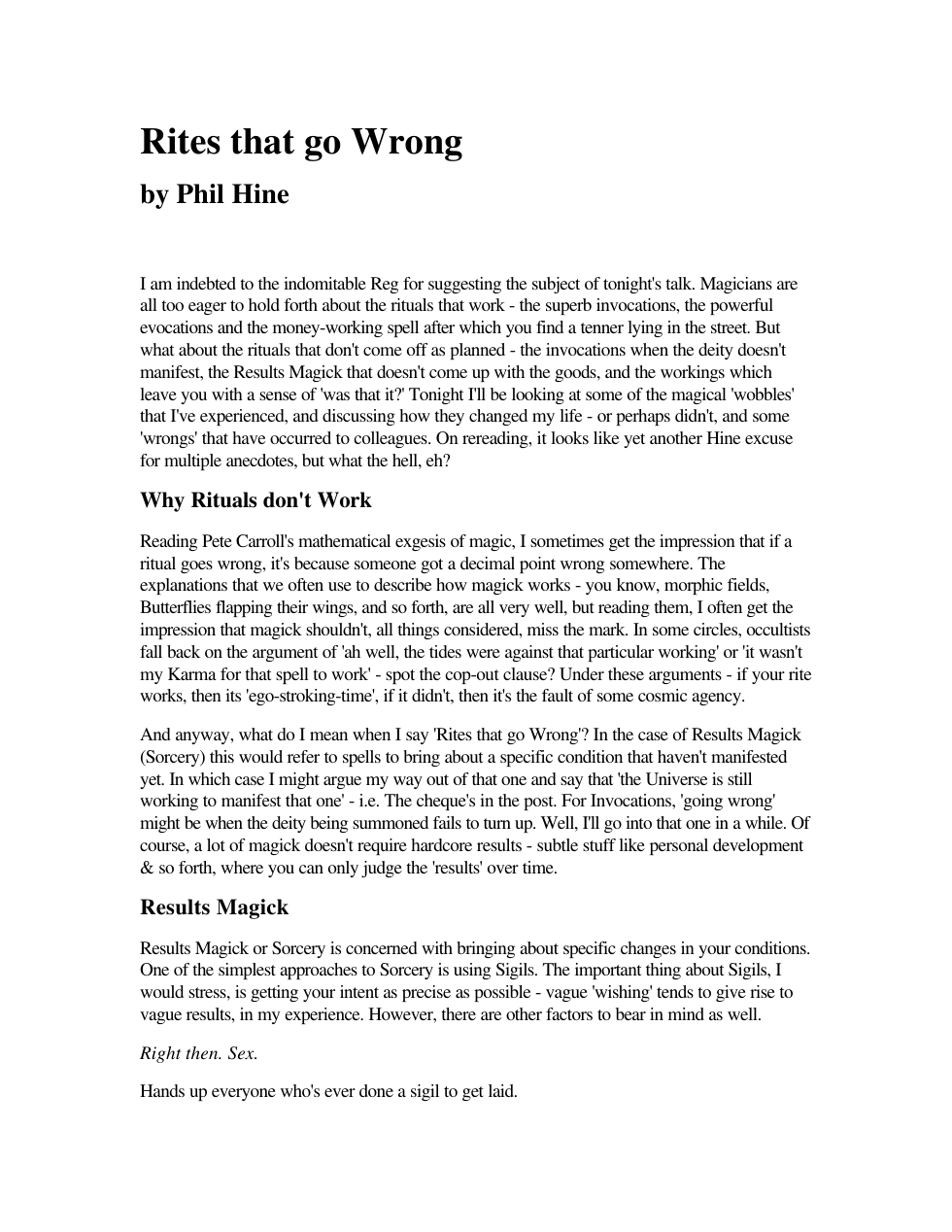 Phil Hine - Rites that go Wrong cover