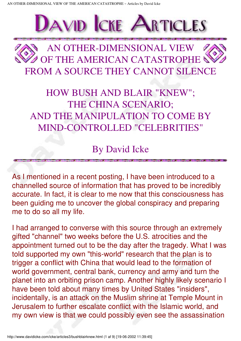 David Icke - An Other-Dimensional View of the American Catastrophe (2002) cover
