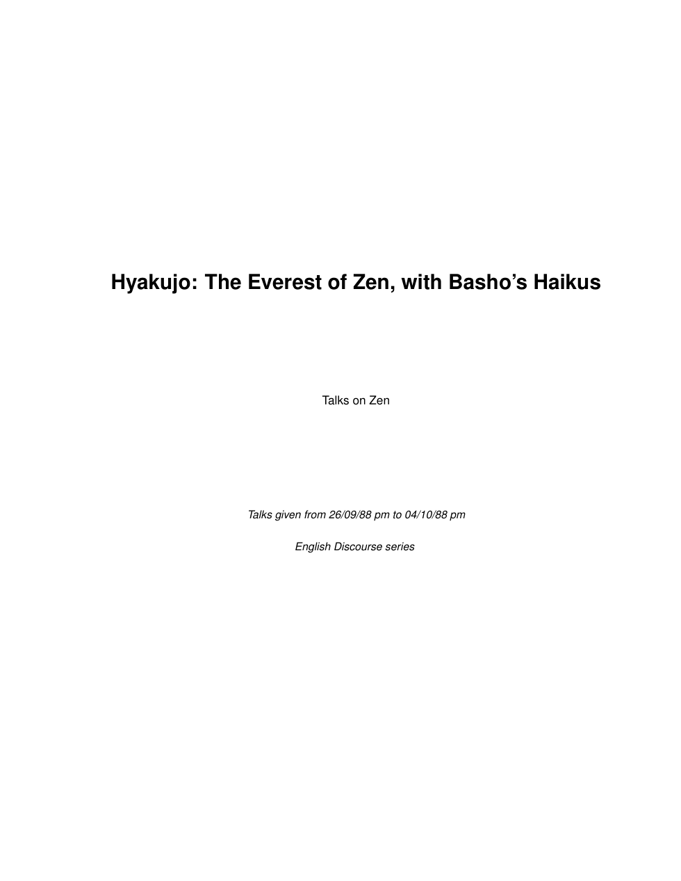 Hyakujo. The Everest of Zen, with Basho's Haikus cover