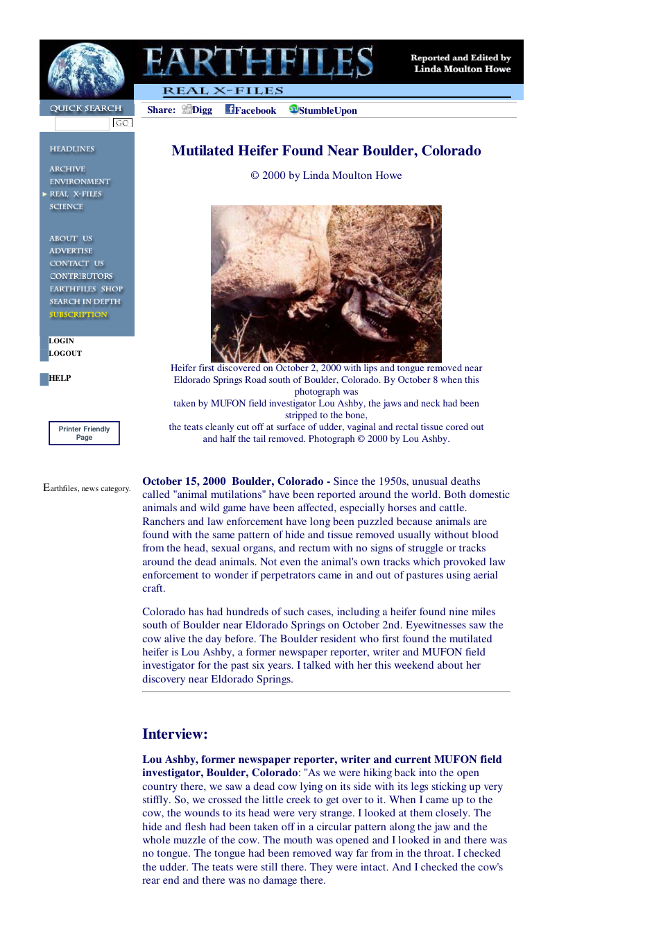 10 15 2000 Mutilated Heifer Found Near Boulder, Colorado cover
