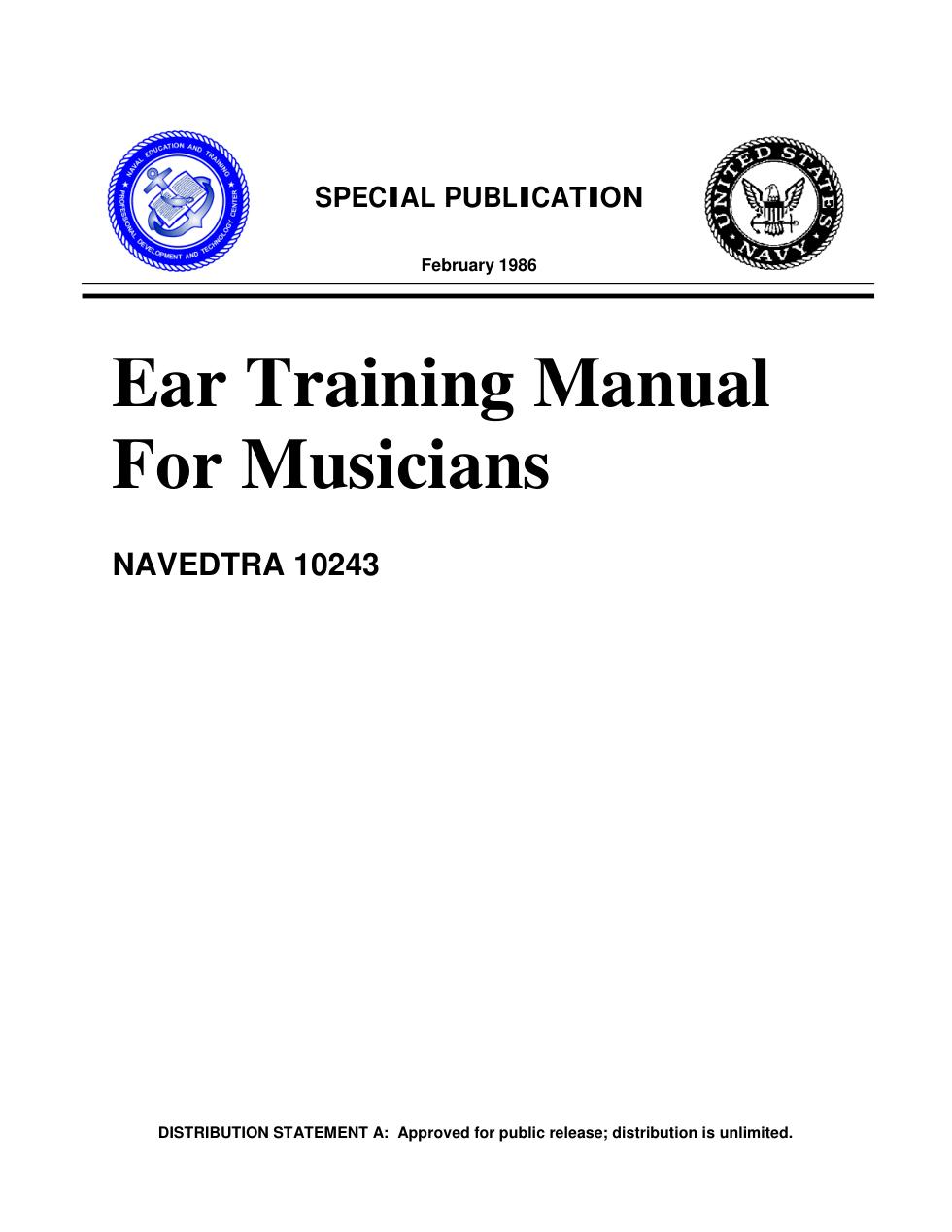 NAVY Music - Ear Training For Musicians 1986 94p. cover