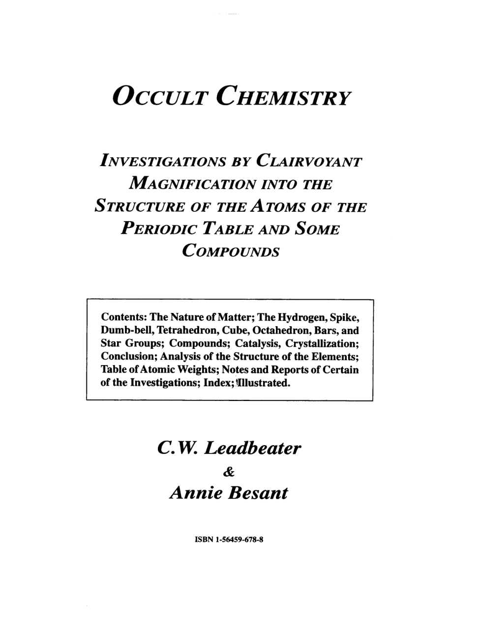 C W Leadbeater - Occult Chemistry cover