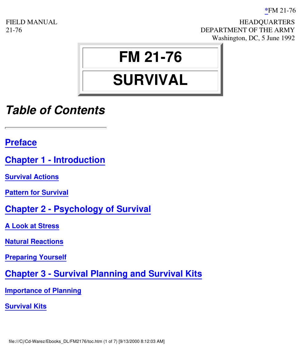 ARMY Survival Manual FM 21-76 1992 564 pages cover