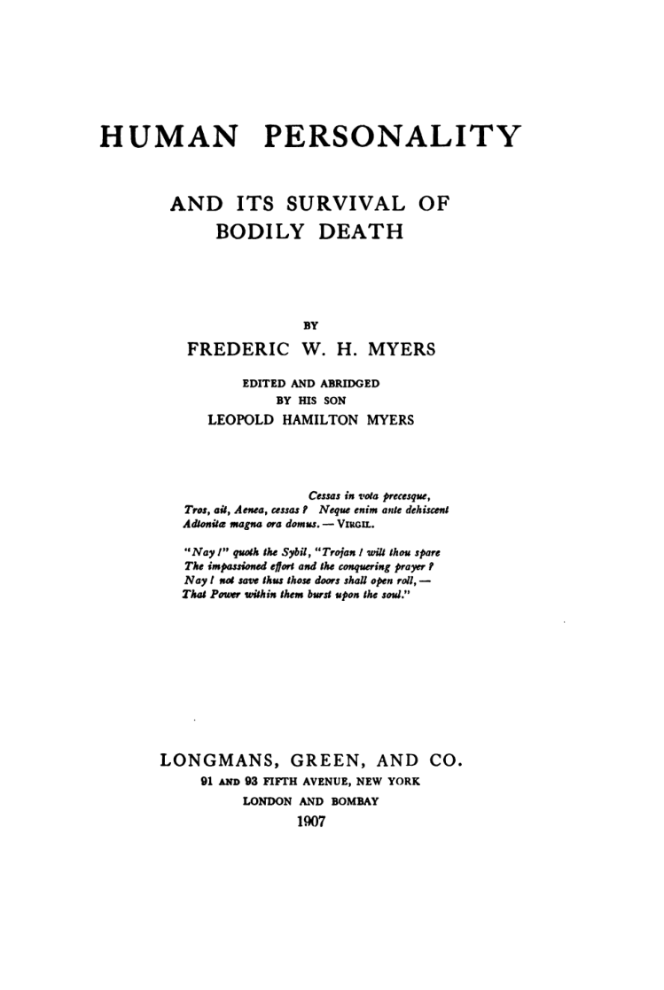 Human Personality & Its Survival of Bodily Death - F Myers cover