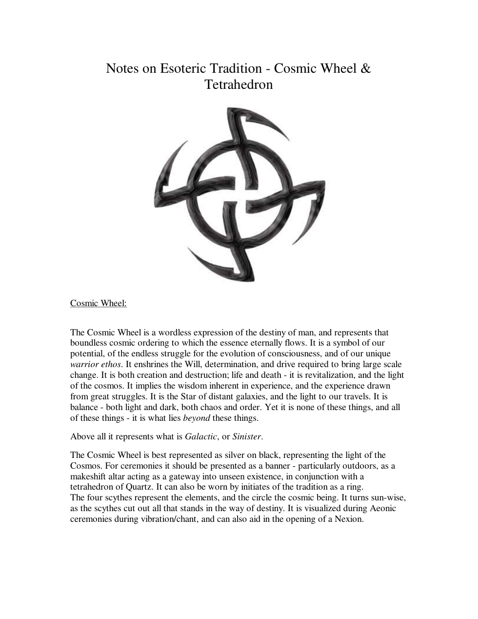 Cosmic Wheel and Tetrahedron cover