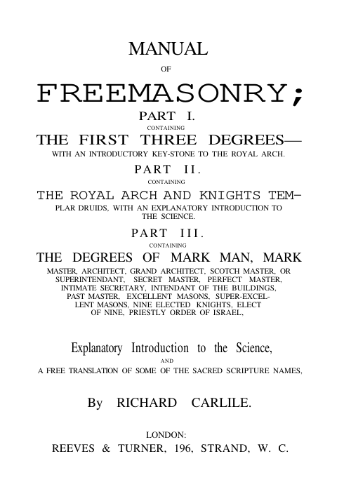 Carlile - Manual of Freemasonry cover