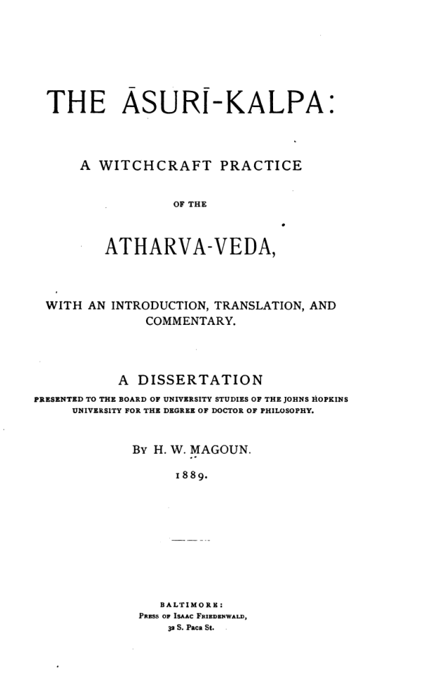 A Witchcraft Practice of the Atharva-Veda - H Magoun cover