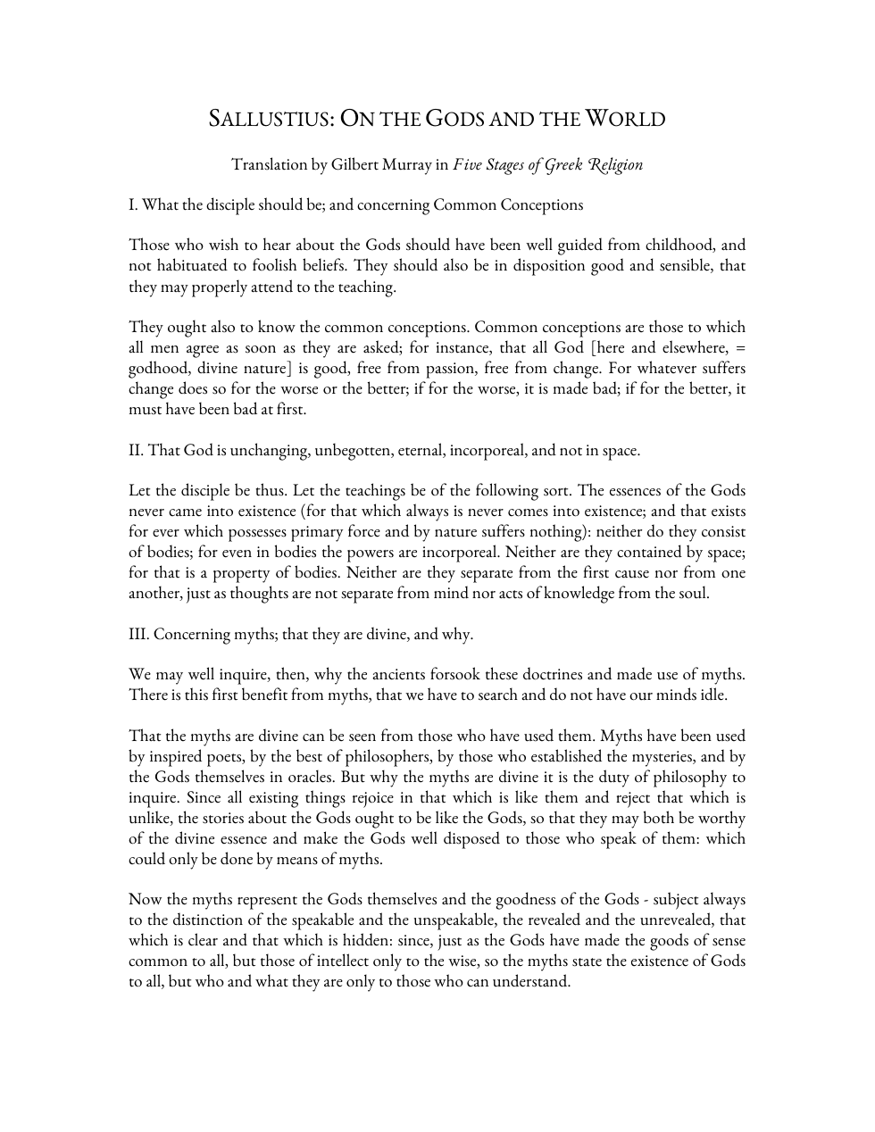 Sallustius on Gods and the World cover