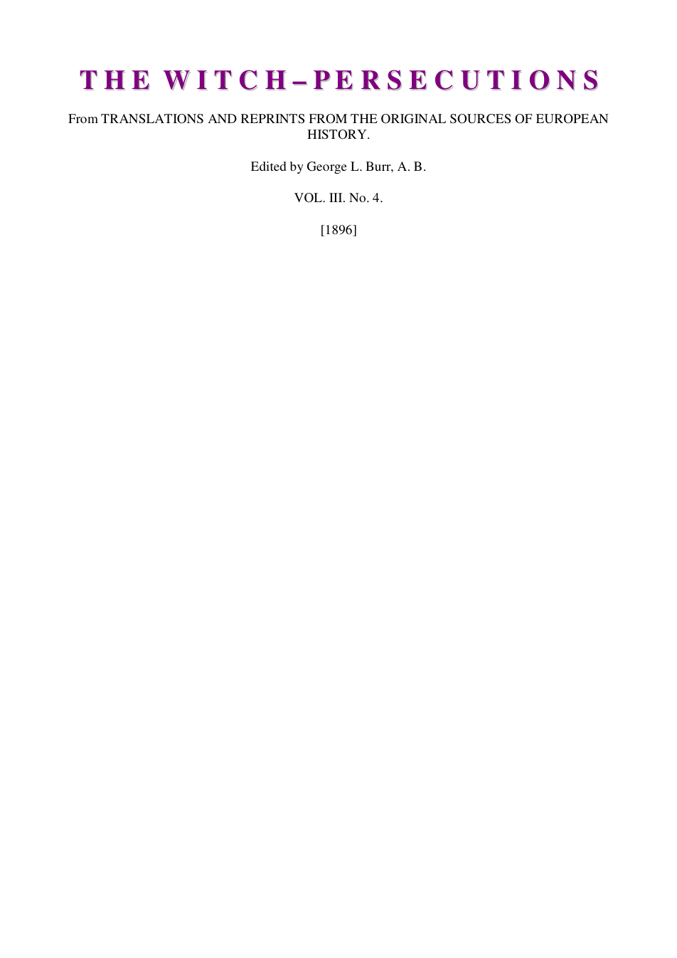 The Witch Persecutions - G L Burr cover