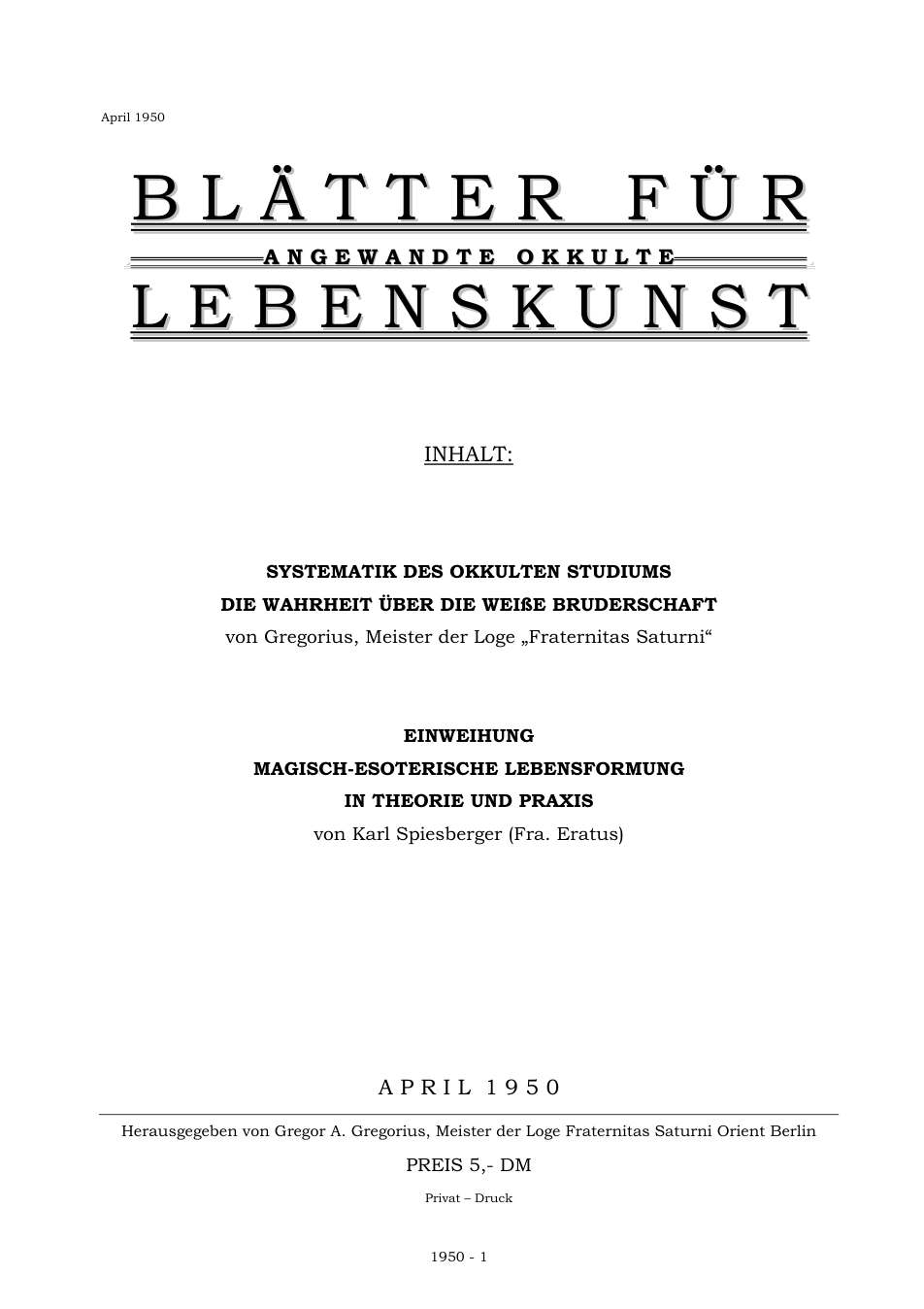 blatter-fur-angewandte-okkulte-lebenskunst-1950 cover