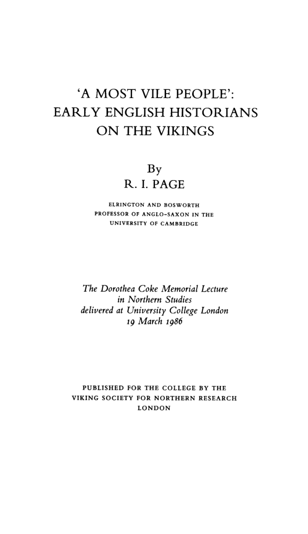 Raymond Ian Page - A most vile people. Early English historians on the Vikings cover