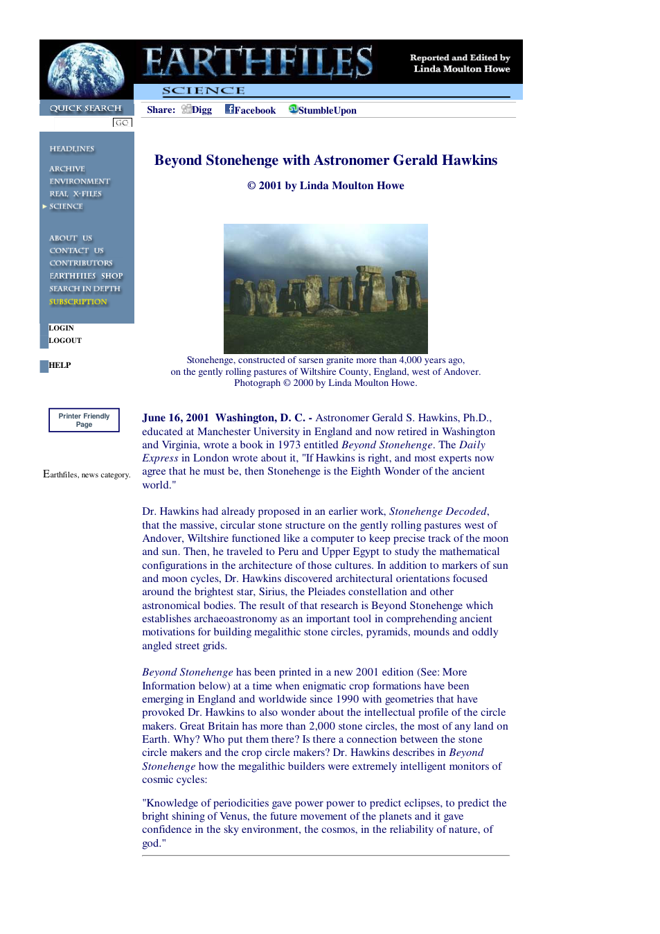 06 16 2001 Beyond Stonehenge with Astronomer Gerald Hawkins cover