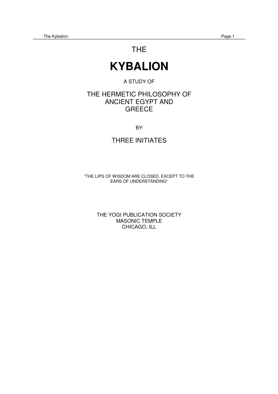 The Kybalion cover