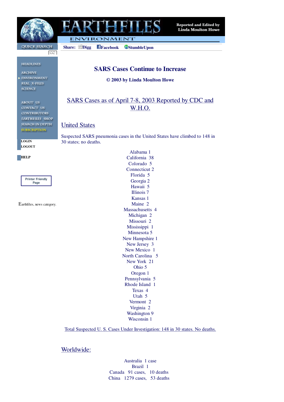 04 08 2003 SARS Cases Continue to Increase cover