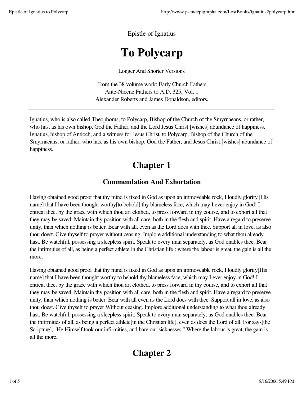 Epistle of Ignatius to Polycarp cover