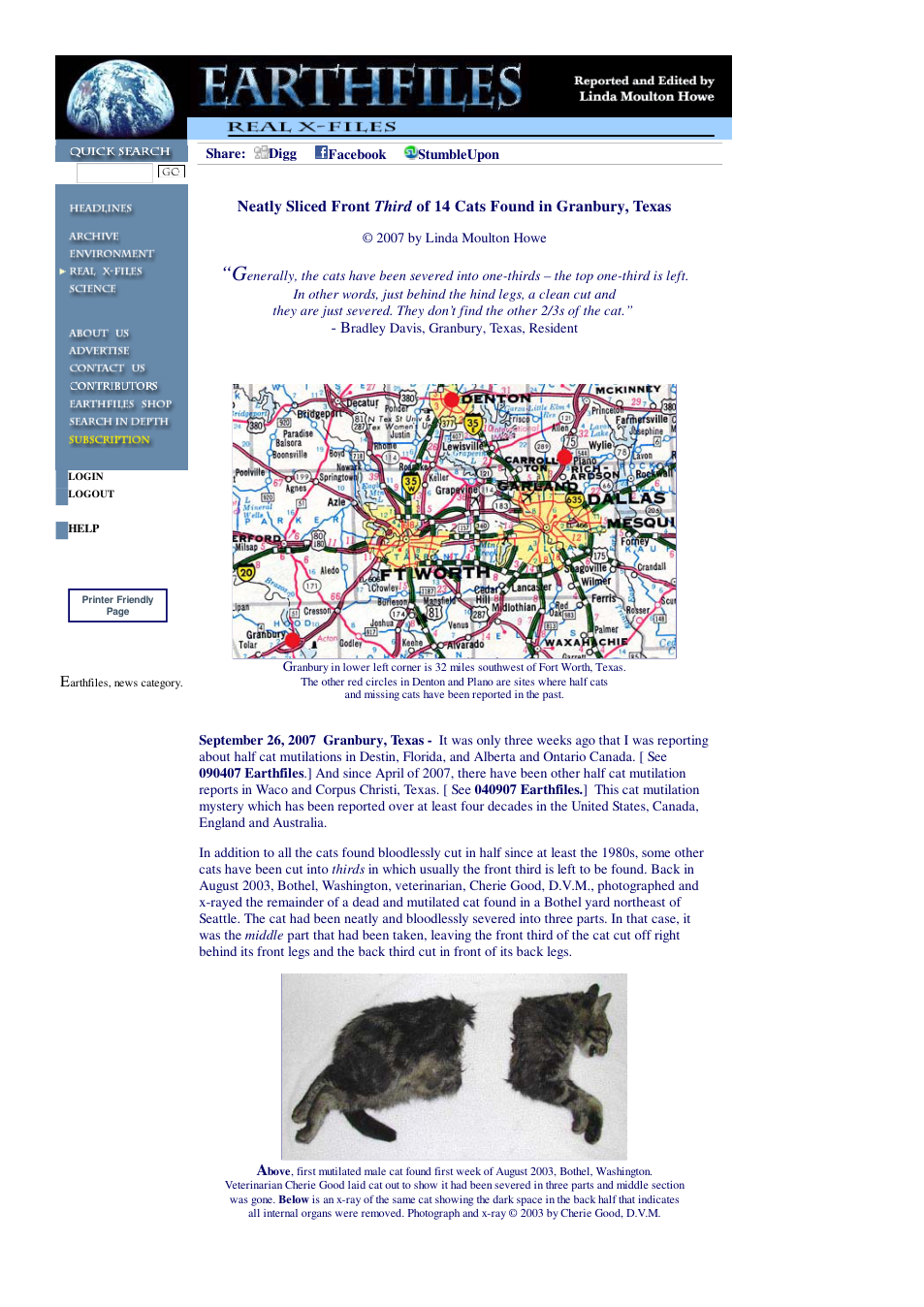 09 26 2007 Neatly Sliced Front Third of 14 Cats Found in Granbury, Texas cover