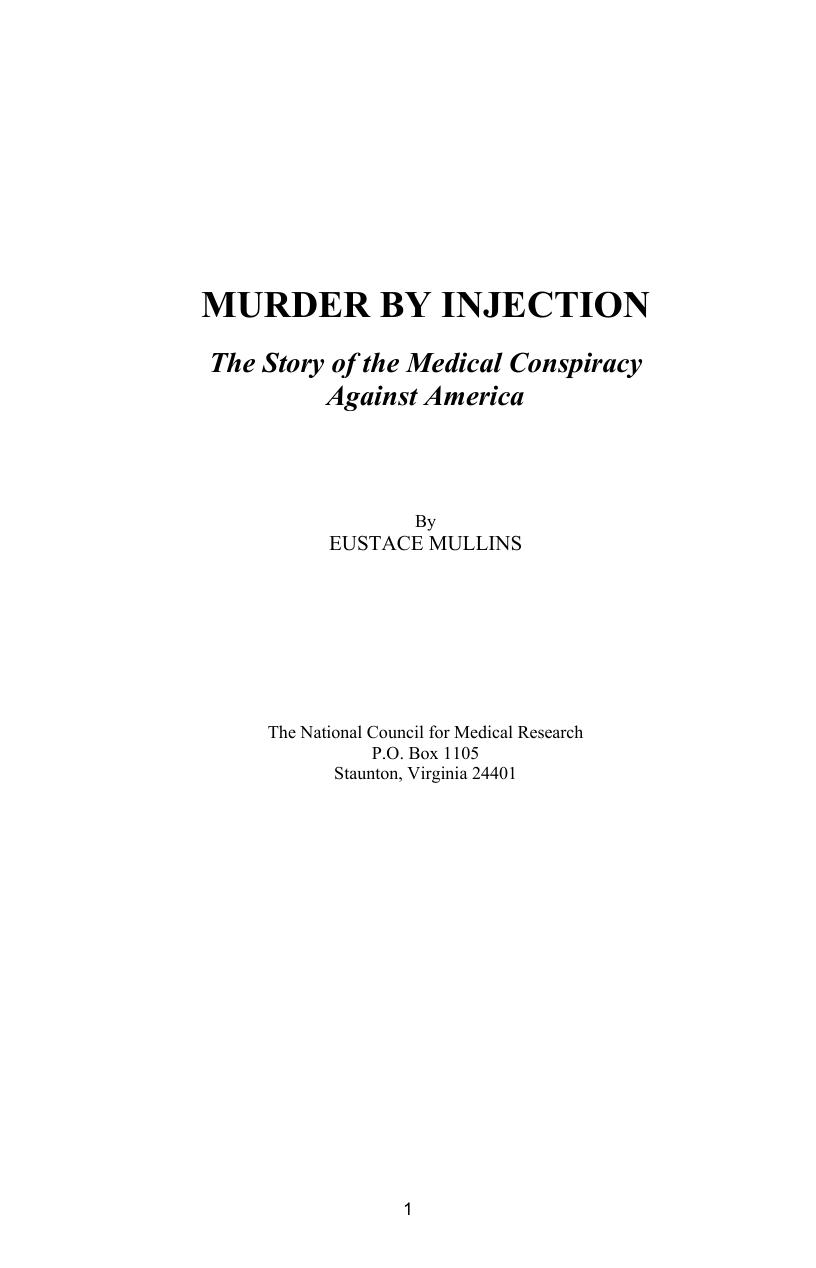 Murder By Injection - Eustace Mullins cover