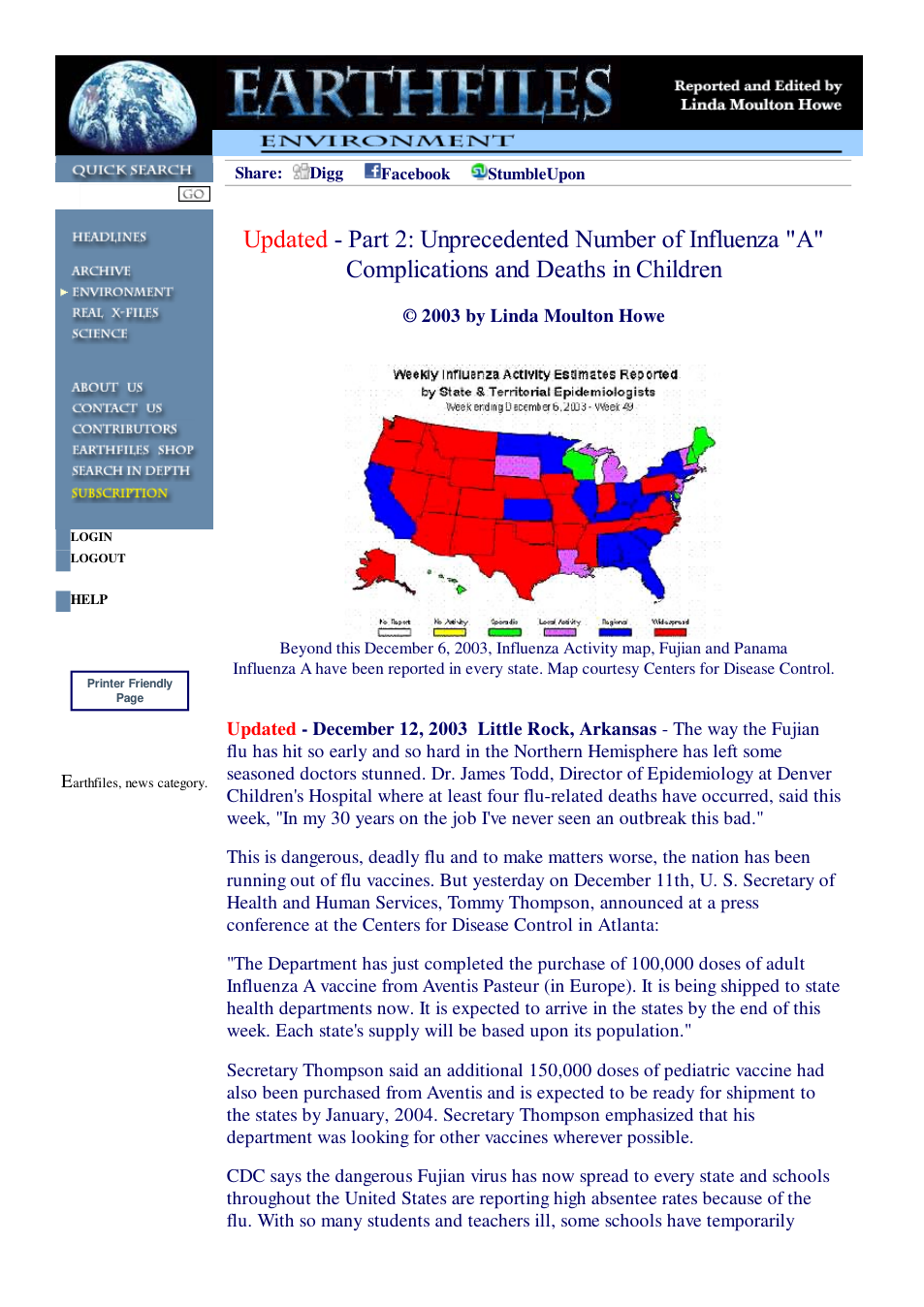 12 10 2003 Updated - Part 2 Unprecedented Number of Influenza A Complications and Deaths in Children cover