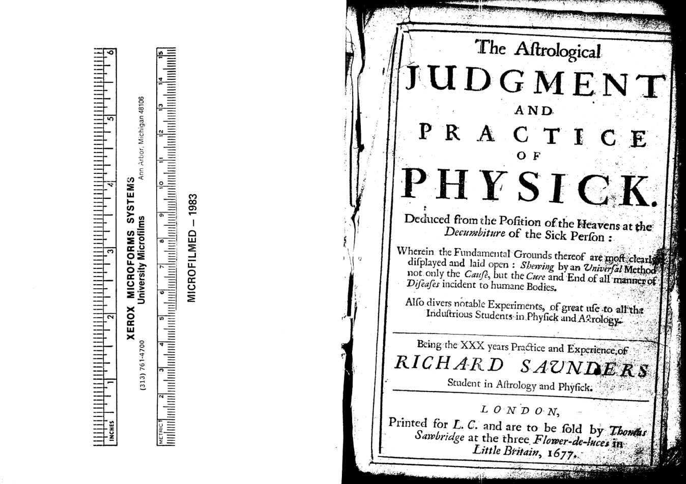 Saunders, Richard - 1677 - The Astrological Judgment and Practice of Physick cover
