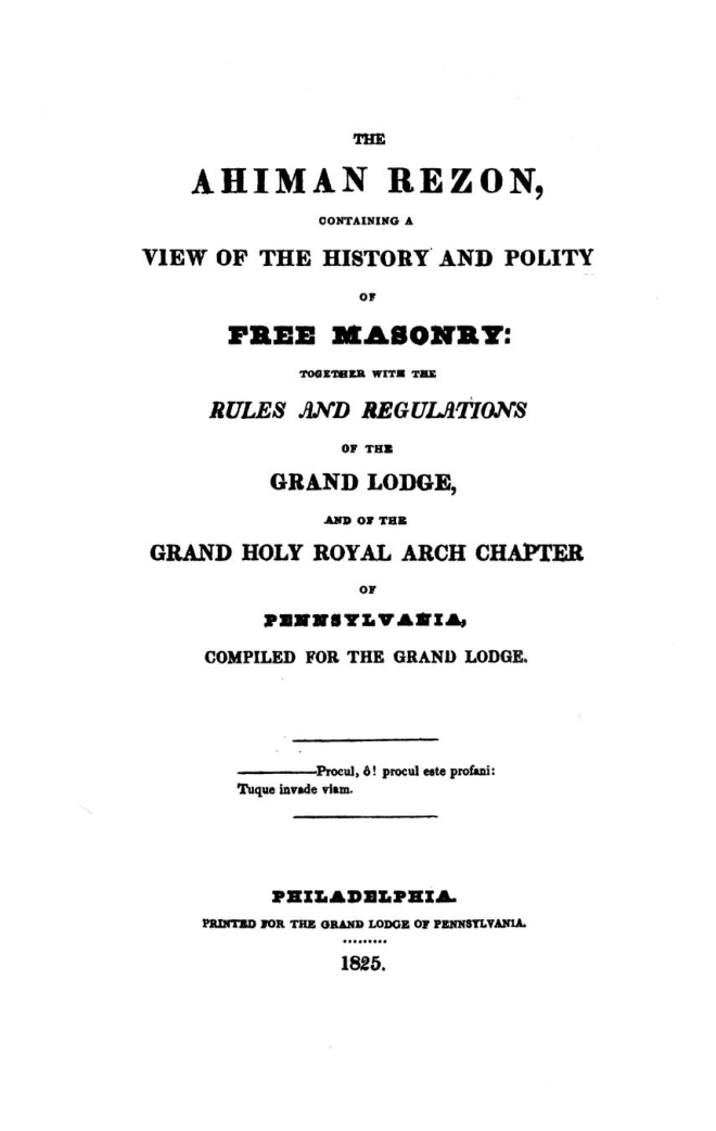 The Ahiman Rezon (Pennsylvania Grand Lodge) cover