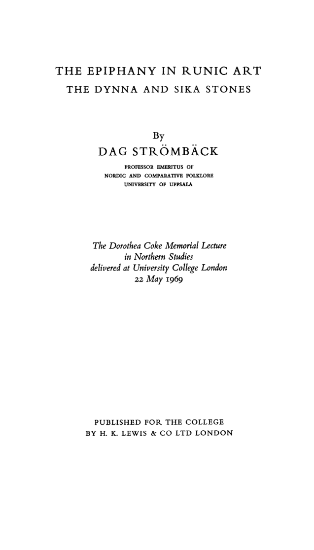 Dag Strömbäck - The Epiphany in runic art. cover