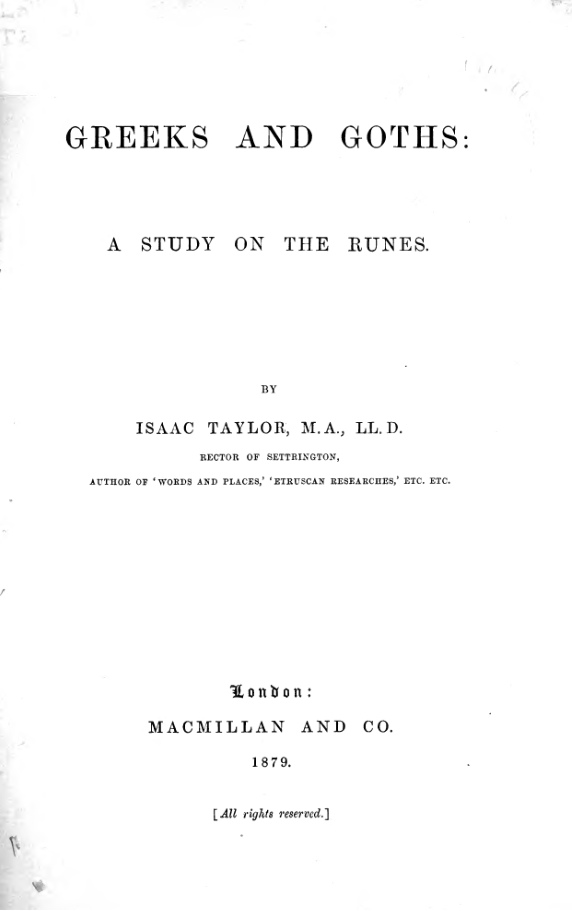 Greeks & Goths A Study on the Runes - I Taylor cover