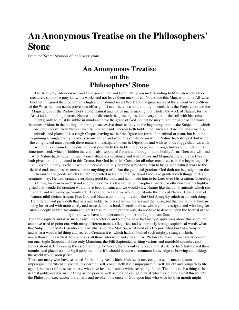An anonymous treatise on the Philosophers' stone cover