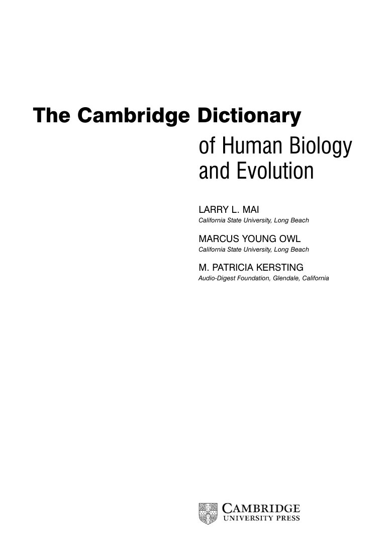 The Cambridge Dictionary of Human Biology and Evolution cover