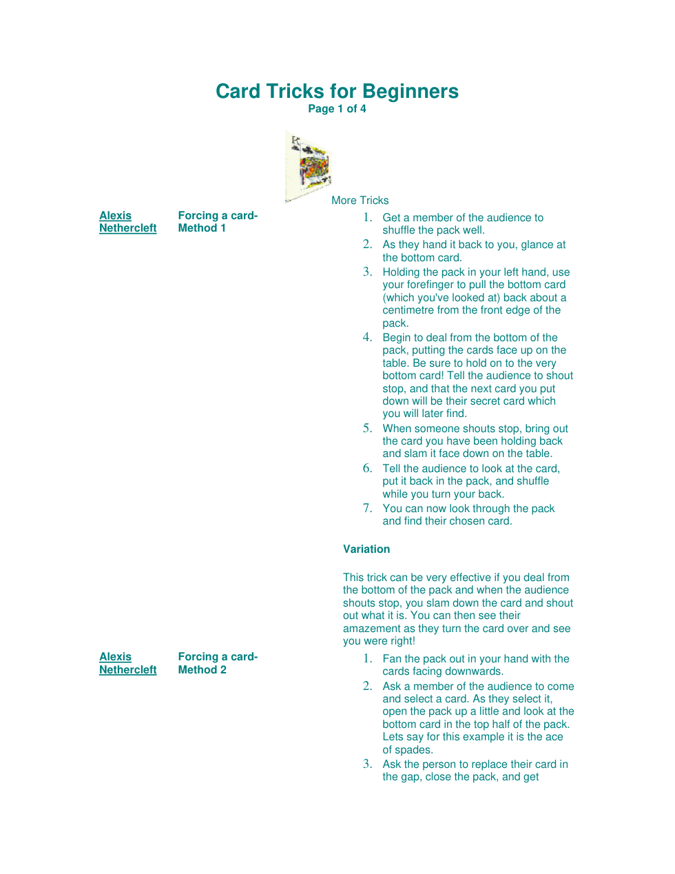 Card Tricks For Beginners cover