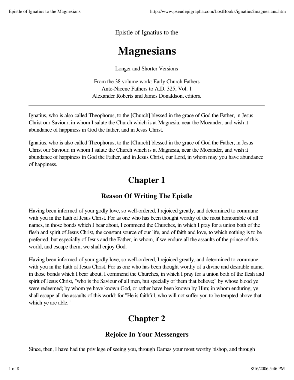 Epistle of Ignatius to the Magnesians cover