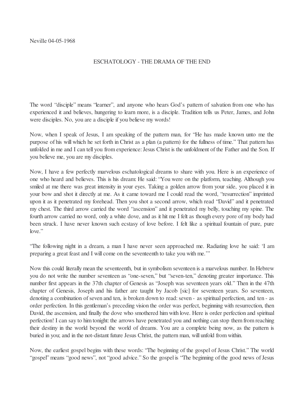 1968.04.05, Eschatology The Drama Of The End cover