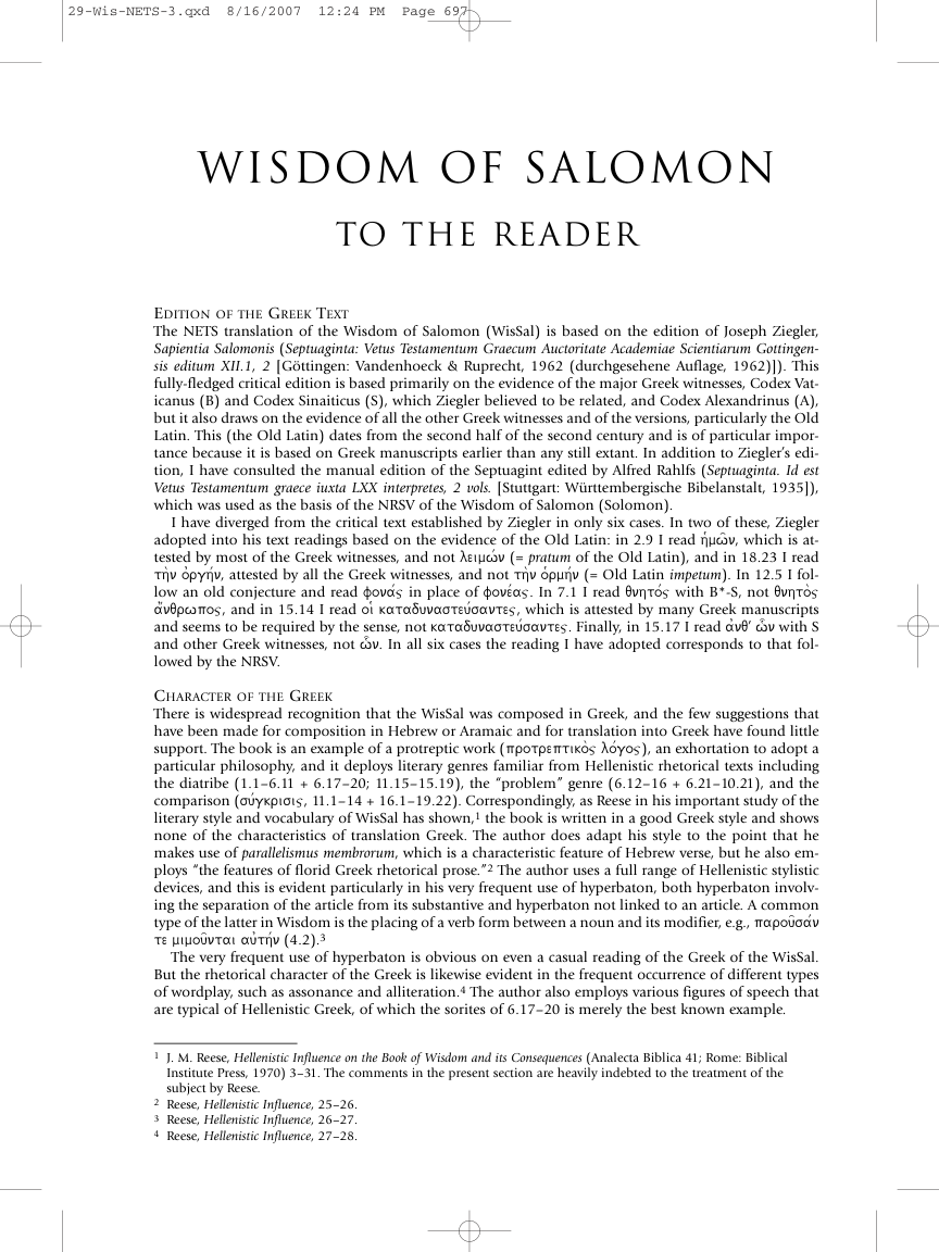 29 Wisdom of Salomon, tr. Michael A. Knibb cover